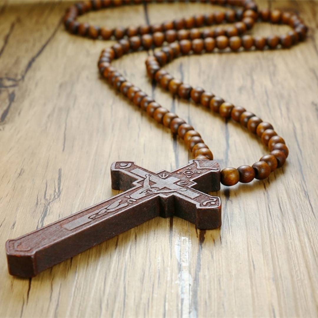 Woodworking Nc - Collar de Rosario, colgante de cruz